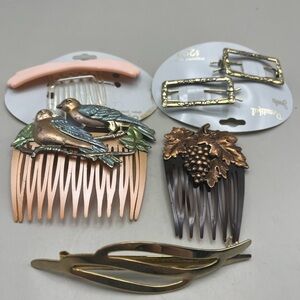 Vintage-Inspired Hair Comb Set with Bird and Grape Designs